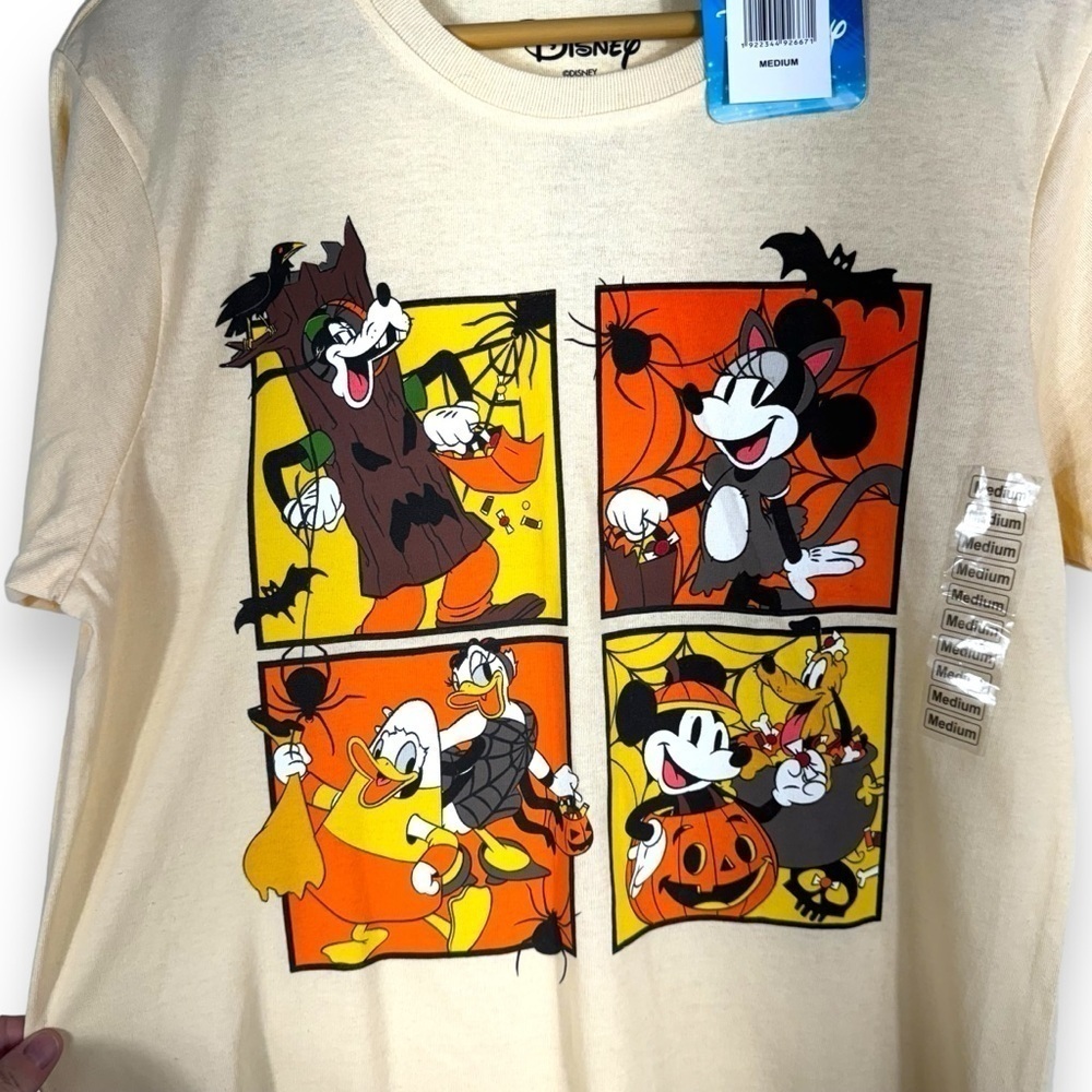 Disney Paneled Halloween Motif Graphic Short Sleeve Tee, Peach, Size Medium - Picture 7 of 11